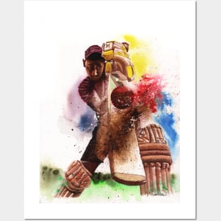 Driven - cricket batsman watercolour painting Posters and Art